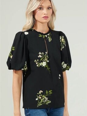 Sugarlips Jenna Floral Split Neck Blouse